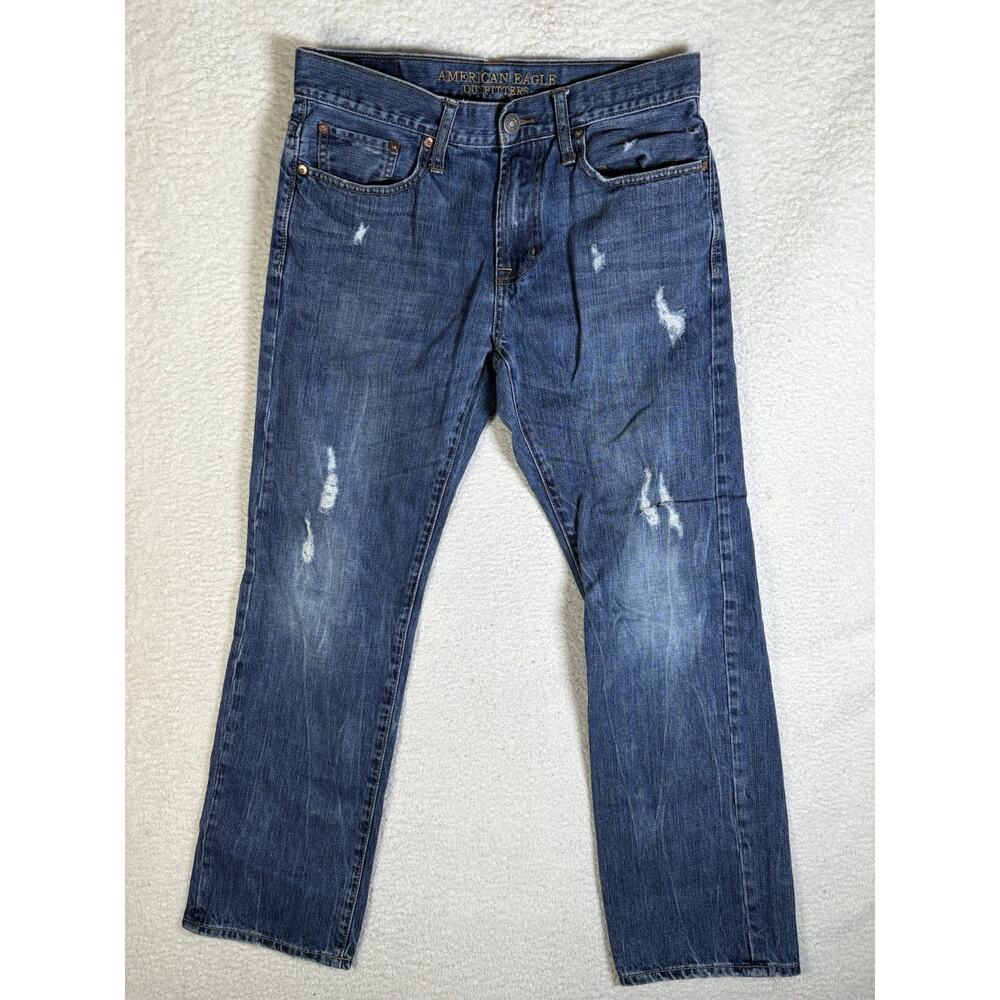 American Eagle Jeans Mens 30x32 FITS 32x30 Blue Relaxed Straight Dark Faded Y2K